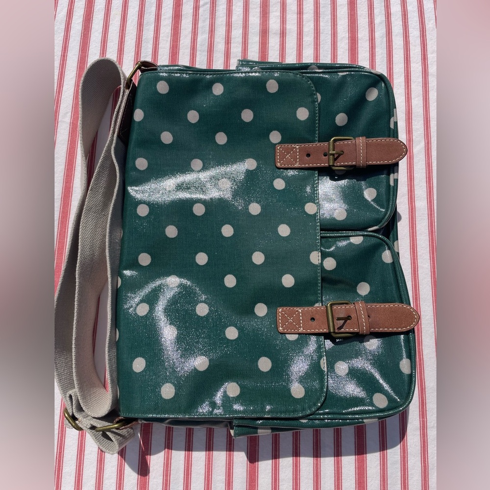 Cath Kidston green polkadot computer saddlebag